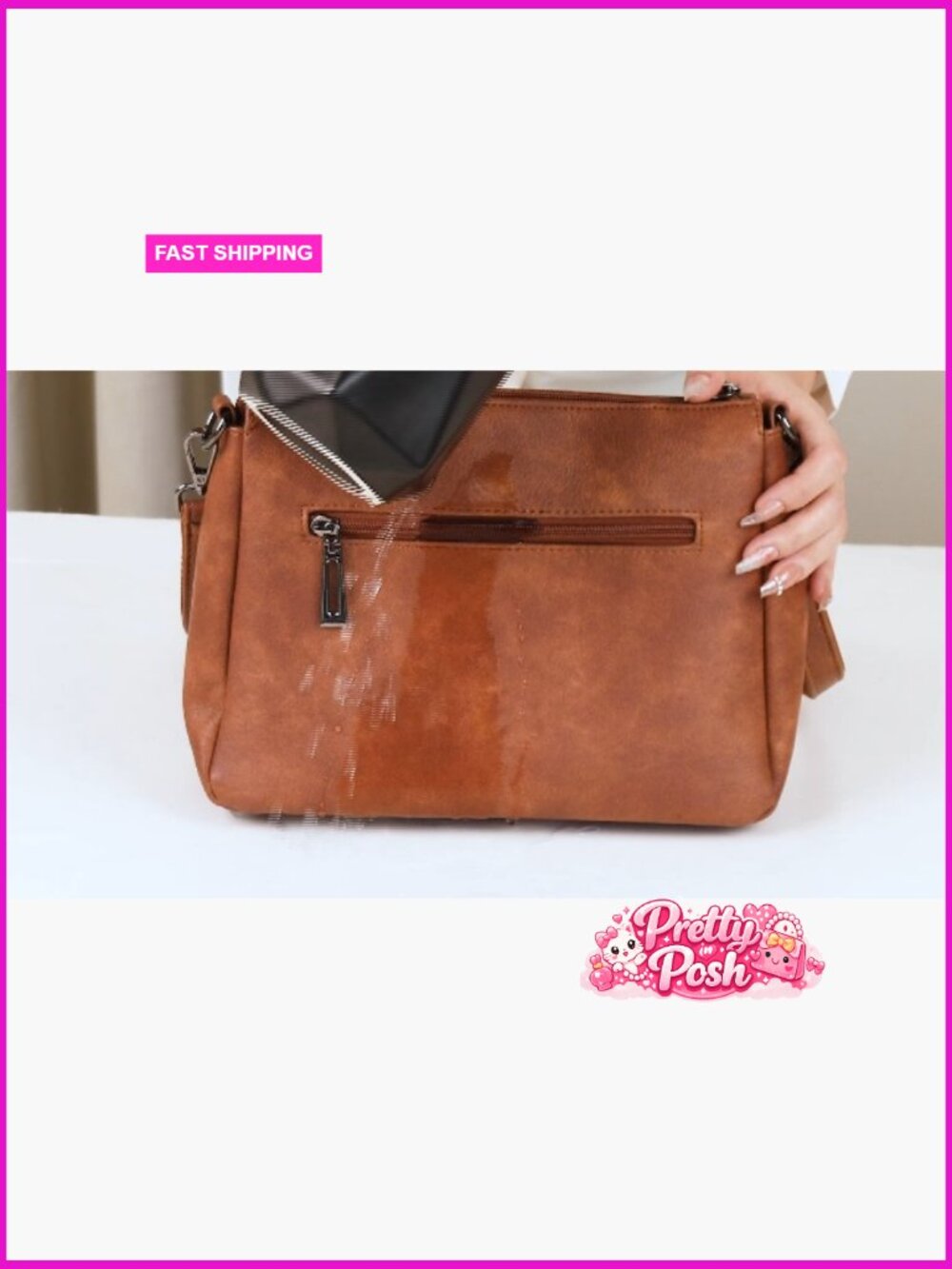 Vegan Leather Crossbody Bag with Adjustable Strap Sling Purse - Picture 7 of 7